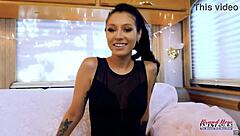 Brunette Raven Lane Masturbates Wet Shaved Pussy On Couch