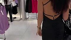 Beautiful Brunette Flashes Publicly Then Gets Quick Fuck In Changing Room With Big Cock Blowjob Doggystyle