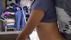 Brunette Mexican Amateur Beauty Feels Passion While Washing Dishes in Homemade Video