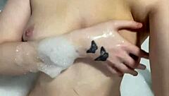 British woman enjoys a relaxing shower routine