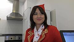 Air hostess Suzy Rainbow gives first-time amateur blowjob in close-up POV during steamy casting interview session