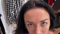 Beautiful Brunette Flashes Publicly Then Gets Quick Fuck In Changing Room With Big Cock Blowjob Doggystyle