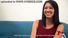 I feel so excited watching this busty Venezuelan young woman in her voyeur boyfriend's insisted porn casting with huge tits, oiled riding, and deepthroat cumshot.