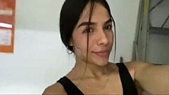 Risky slut masturbates in the gym shower fingering her wet pussy outdoors in public pov