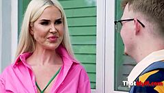 Desperate guy breaks piggy bank to beg mature Eliza Beth and Jamie Michaels for riding in wild group session.