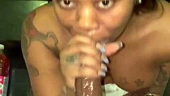 Pretty Ebony Babe Sucks Shoe Plugg With Sloppy Gagging And Deepthroat Action