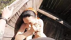 i feel so thrilled with risky outdoor facefuck and cum swallow in forest