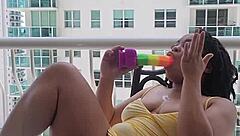 Oh man, my super soaker pussy just spraying all over the balcony!