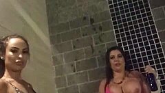 Hey, Pamela Pantera, Melissa Pitanga, and Belinha Baracho, let's get steamy in this Brazilian hot tub ass massage holiday fun