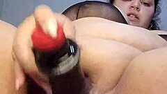 in a homemade amateur video, the curvy latina bbw chubby woman rides her 9-inch dildo deep