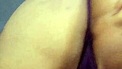 in a homemade amateur video, the curvy latina bbw chubby woman rides her 9-inch dildo deep