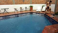 On Vacation Doing Wild Things With Young Brunette By The Pool