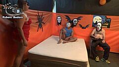 Chubby woman attends Halloween party and has sex with Mr Rola and Gauchito