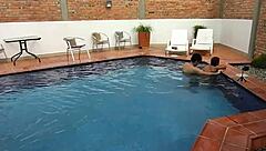 On Vacation Doing Wild Things With Young Brunette By The Pool