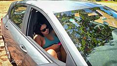 Brazilian Wife Masturbates with Dildo and Cums Hard in Public Beach Parking