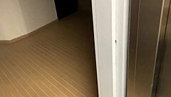 Blonde and Latina babes lick and blow big cock in public elevator after party.