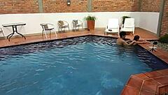 On Vacation Doing Wild Things With Young Brunette By The Pool