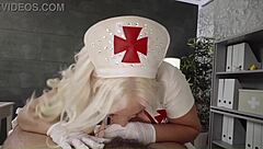 hot nurse cosplay blonde fesser cares for patient with gloves