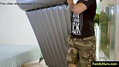 Oiled brunette teen babysitter gets wet nuru massage at home, leading to erotic sex.