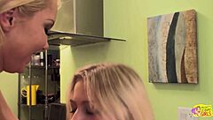 Blonde Seduces Skinny Friend For Intense Office Lesbian Pussy Licking