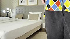 Big tits sexy blonde raver girl grabs big cock guy for handjob play at home party