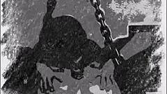 Why is this huge tits milf chained up in a crazy rough parody session?