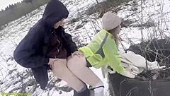 I Feel So Aroused As My Girlfriend Rides Me Deep In Snowy Outdoor Passion