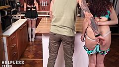 old guy punishes innocent young maid with wet pussy domination in kitchen