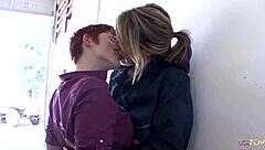 Blondie handywoman fixes redhead's car