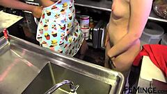 Oh Wow, Watch This Blonde Step Sis Get Seduced And Strapon Fucked In Cafe Threesome!