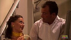 brunette's soaked pussy ravaged by husband on staircase