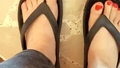 Brunette milf greta applies nail polish to her toenails in homemade amateur video