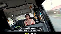 Fit Asian chick gives rimjob and fucks big cock taxi driver heading to gym