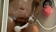 Let's play wet in the shower with my tattooed body