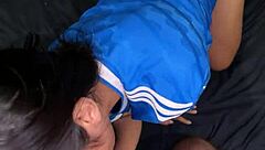 Skinny 18 year old thai girl gets hard missionary fuck with huge creampie close up