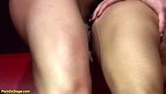 In a shocking public scandal, the amateur milf deepthroated a monster big cock on stage