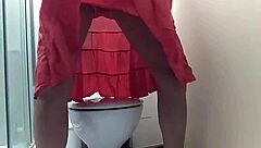 Ever wondered how a sexy solo girl in panties fingers herself to cum then pees in the toilet for fun?