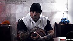 big tits milf gives a hardcore tit job and blowjob to a young athlete with monster cock