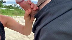 what are you doing people are watching us blowjob and handjob on the beach