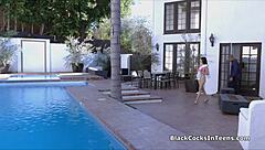 Brunette bikini amateur chokes on monster big black cock in intense bathroom deepthroat.