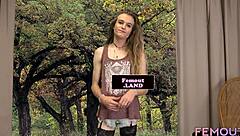 Oh wow! Tattooed shemale newbie jerks her hard dick in solo debut!