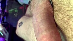 Sexy amateur gives handy handjob to monster big cock in close up