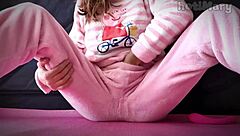 Wow! Petite 18+ teen in pajama squirts big while masturbating small tits pussy closeup