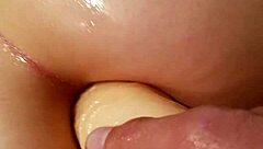 Husband uses strapon on wifes ass in bedroom play