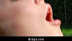 Why does this hot teen beg old man for rough doggystyle and facial cum?