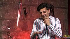 dominatrixes with big tits dominated a brunette and the guy fucking her