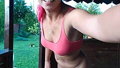 Teen Outdoor Striptease Reveals Tight Cameltoe