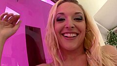 tristyn kennedy wears fishnets and heels on bed while getting fingered, fucked doggystyle, and assfucked with monster cock. her shaved pussy gapes from anal creampie in lingerie.