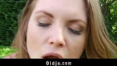 Why does this hot teen beg old man for rough doggystyle and facial cum?