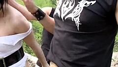 i found this italian milf in the garden, craving some outdoor fun with her natural tits on display in a public european setting.